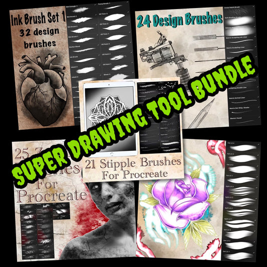 Bundle and Save Super Drawing Tool Sets for Procreate, 121 Total Brushes