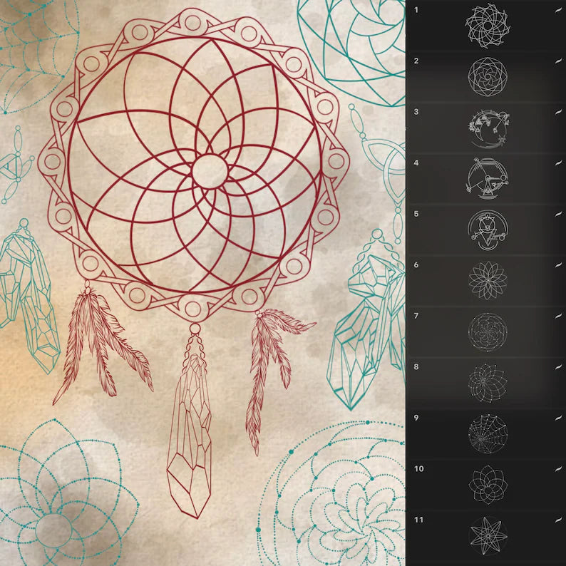 Bundle and Save Dream Catcher & Mandala Brush Sets for Procreate, 140 Stamps