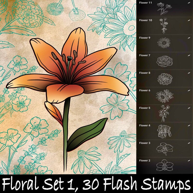 Bundle and Save Floral Brush Sets 1&2 for Procreate, 60 Total Brushes