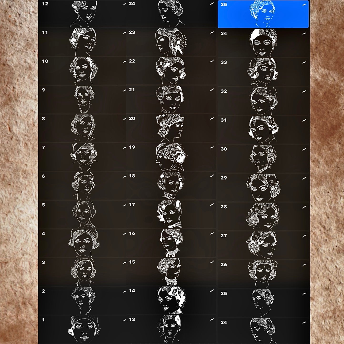Vintage Ladies Set, 35 Premade Flash Stamps