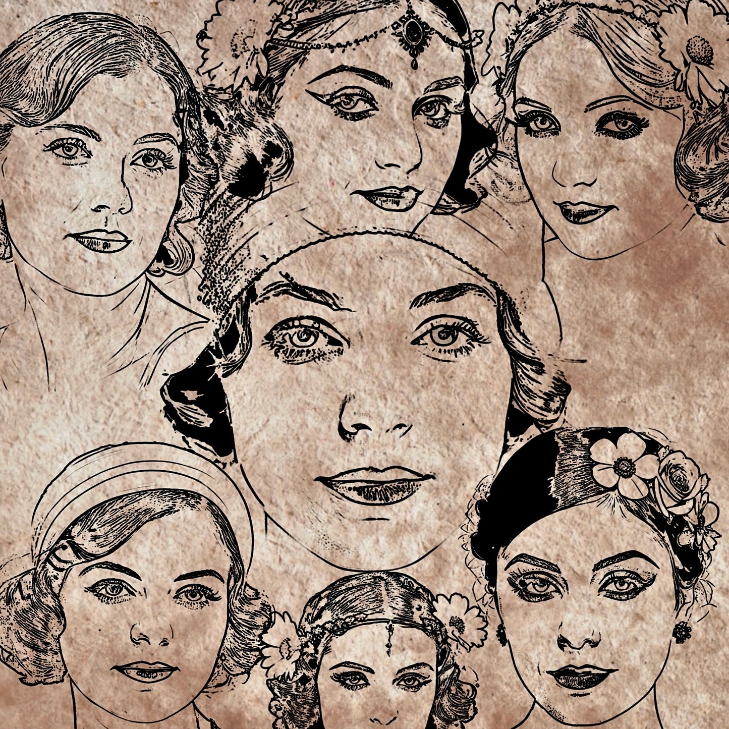 Vintage Ladies Set, 35 Premade Flash Stamps