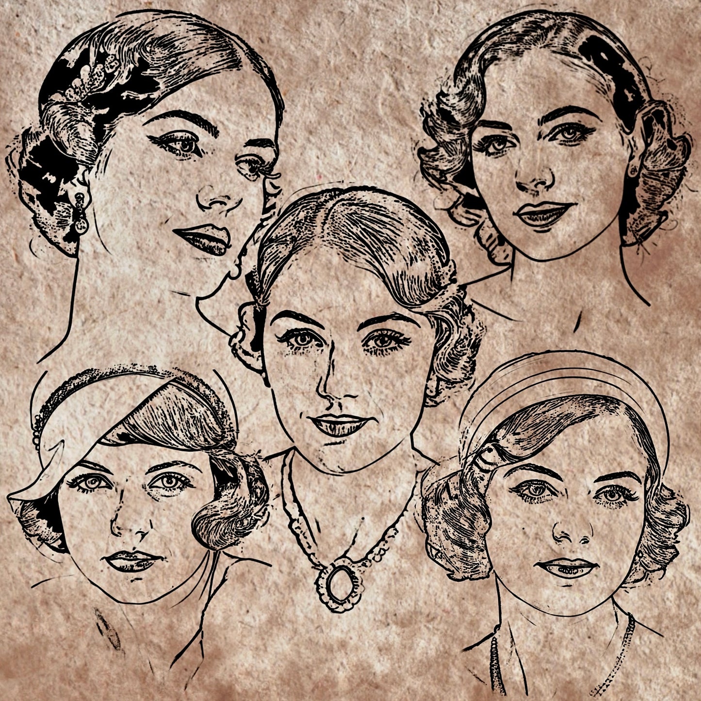 Vintage Ladies Set, 35 Premade Flash Stamps