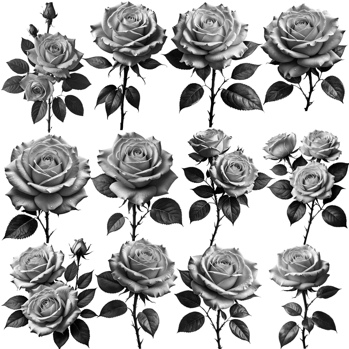 Realistic rose stamp brushes for Procreate—ideal for black and gray tattoo design work