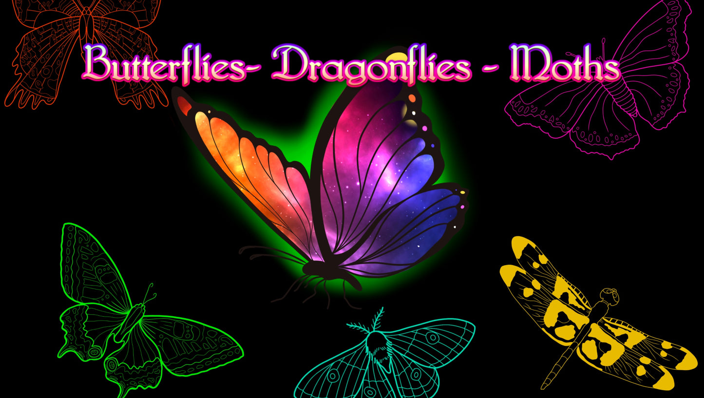 Set of 30 butterfly, dragonfly, and moth tattoo flash stamps for Procreate