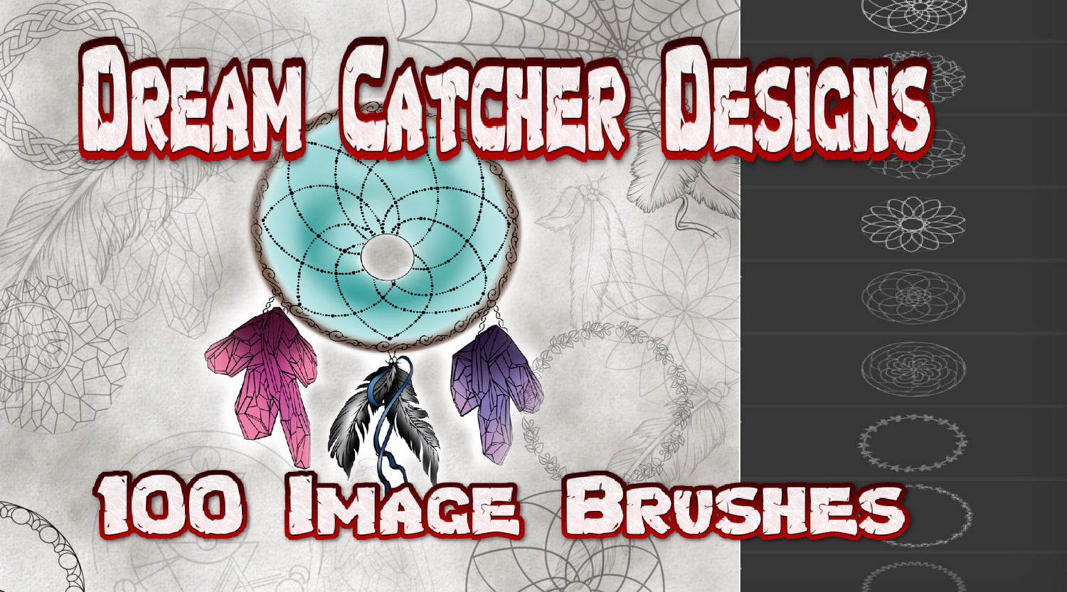 100 dream catcher and mandala tattoo flash stamps for Procreate