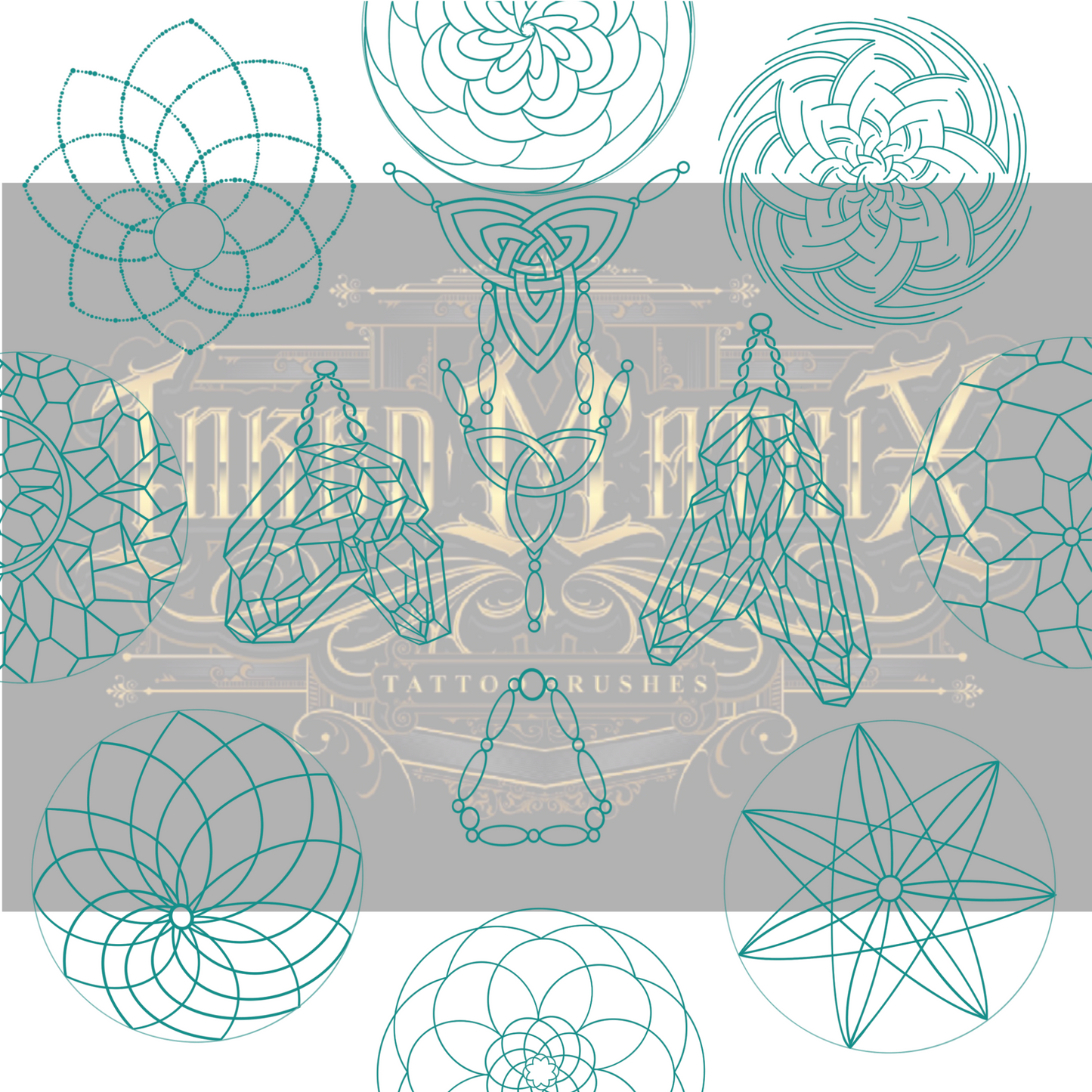 100 dream catcher and mandala tattoo flash stamps for Procreate