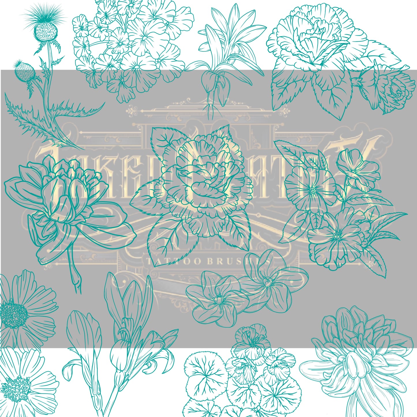 30 second collection of floral tattoo flash stamps for Procreate