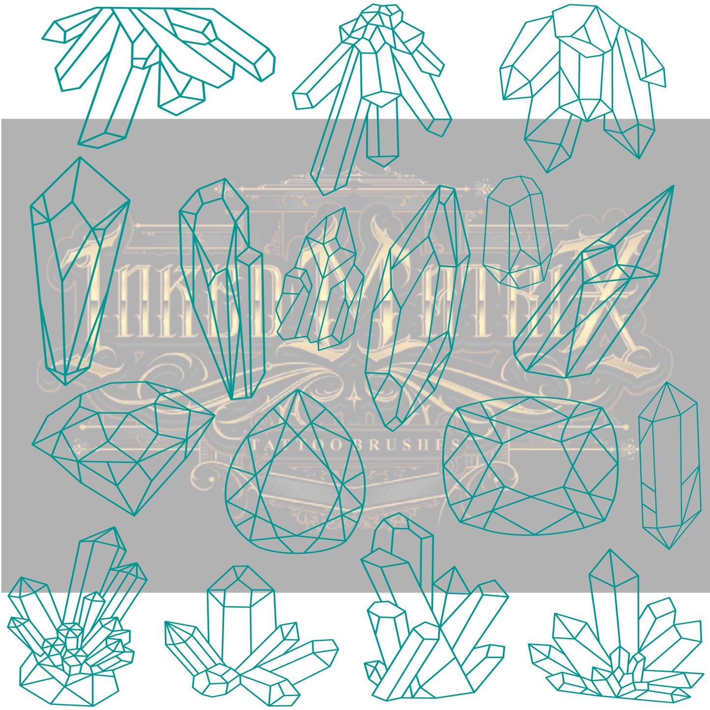 37 crystals, gems and geodes tattoo flash stamps for Procreate