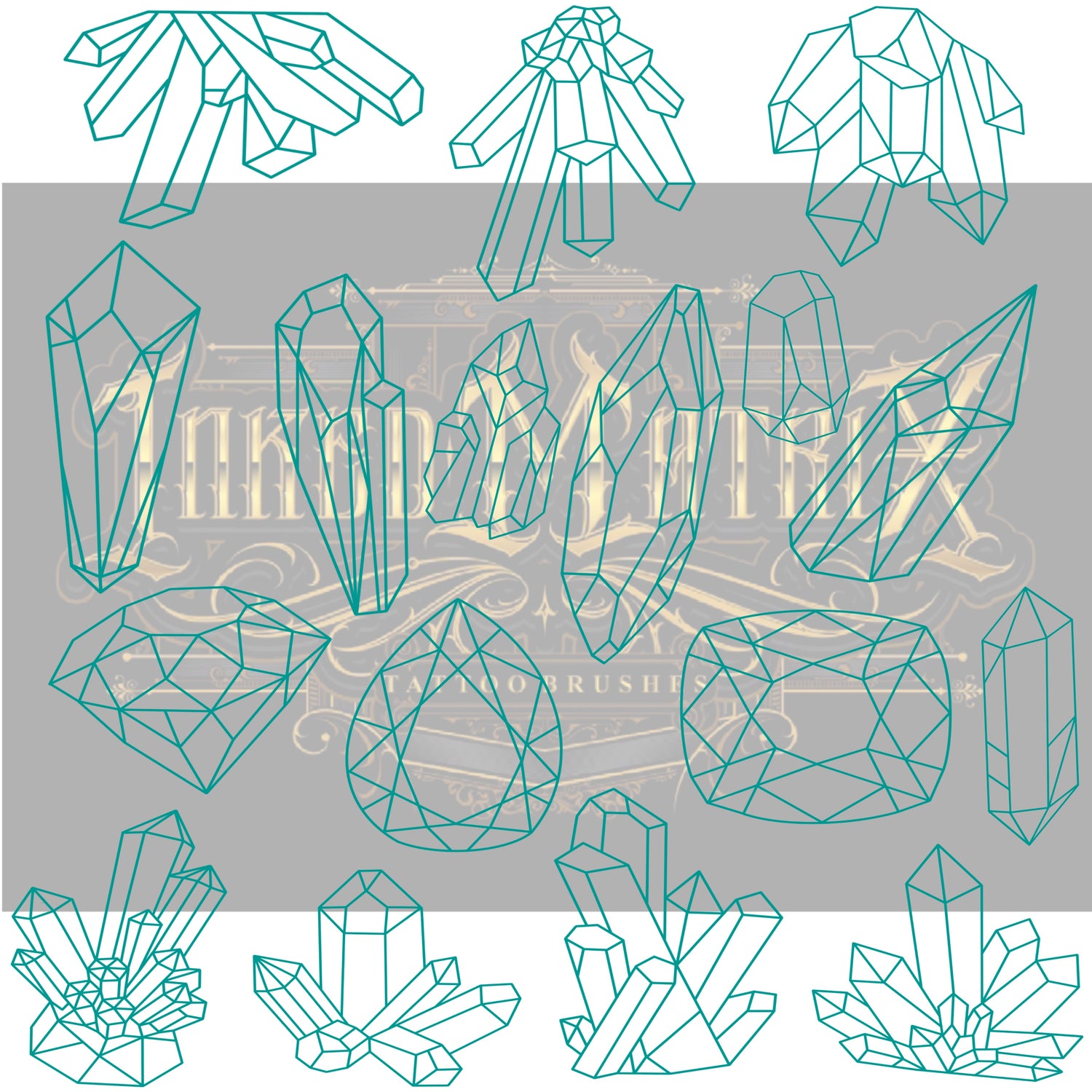 37 crystals, gems and geodes tattoo flash stamps for Procreate