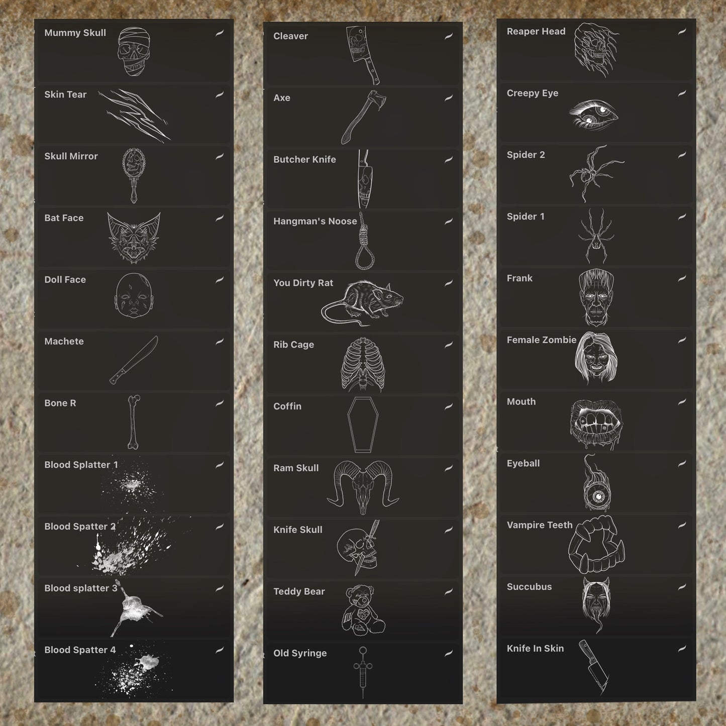 Darkness Set 1, 36 Tattoo Flash Stamps