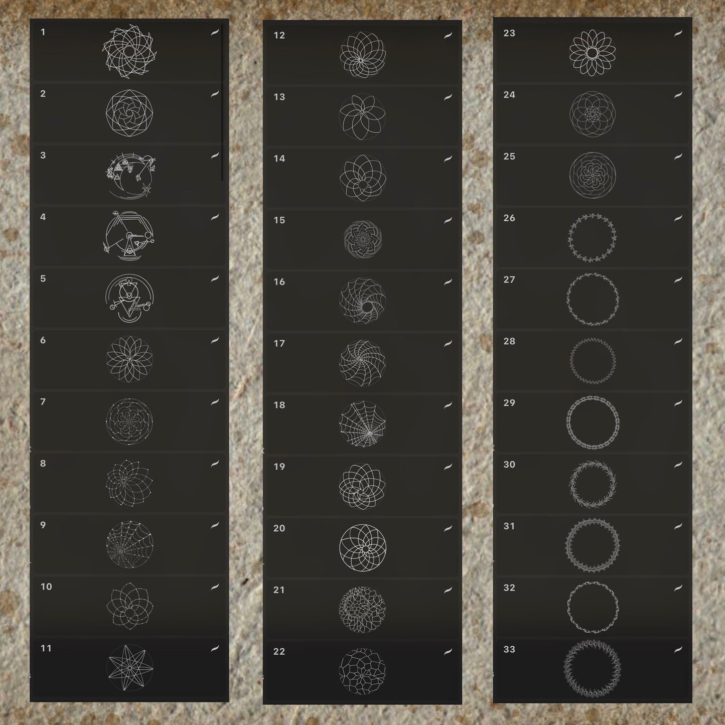 100 dream catcher and mandala tattoo flash stamps for Procreate