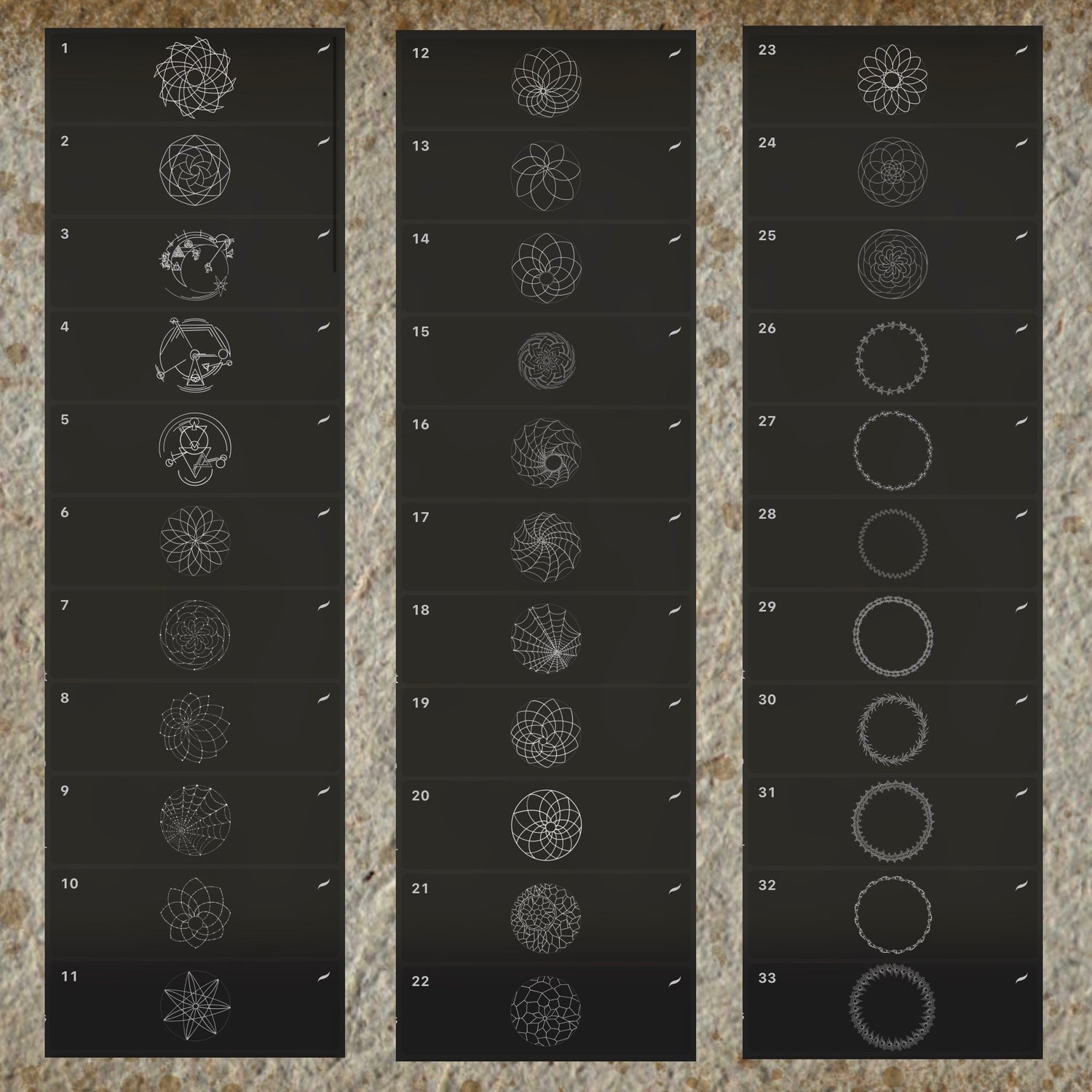 100 dream catcher and mandala tattoo flash stamps for Procreate