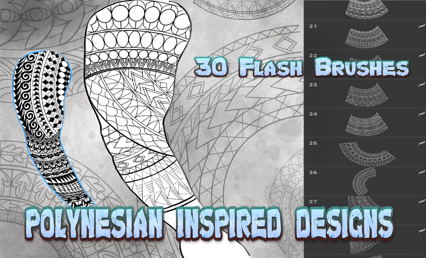 Polynesian Set 1, 30 Tattoo Flash Stamps