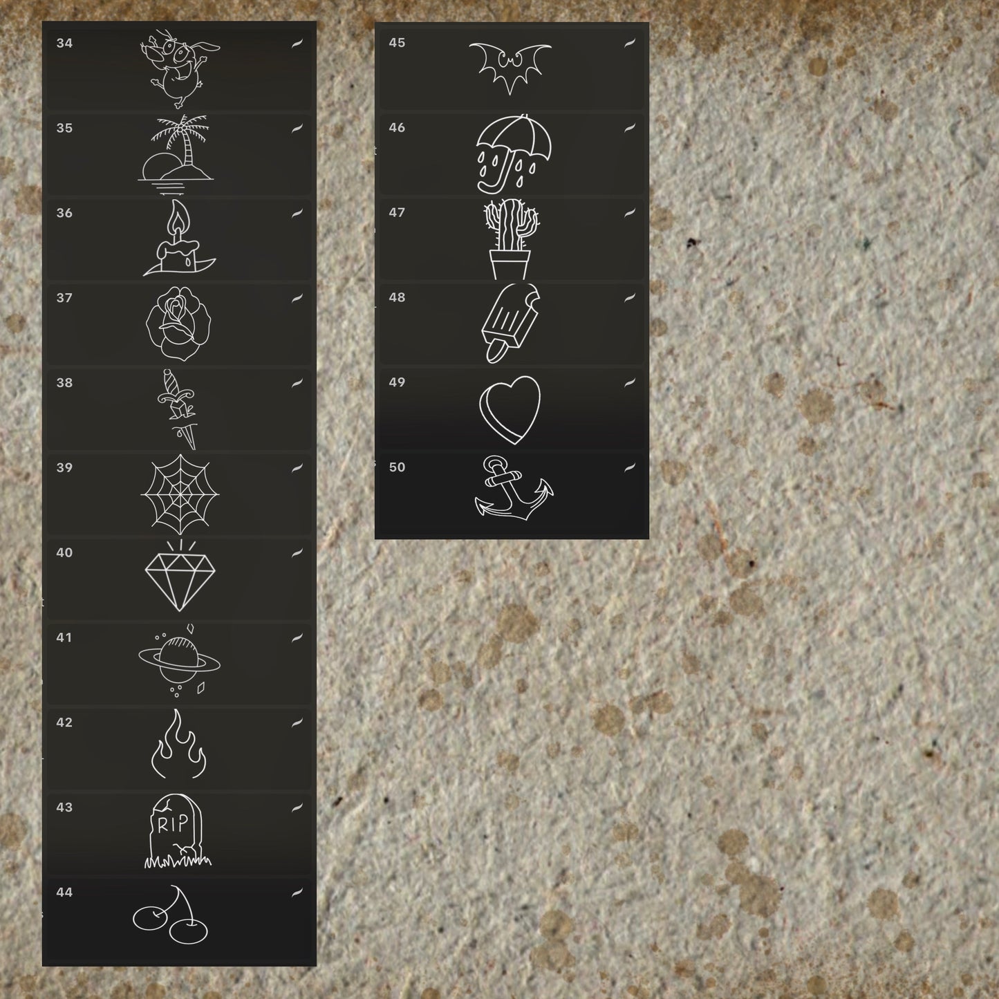 Banger Set 1, 50 Tattoo Flash Stamps