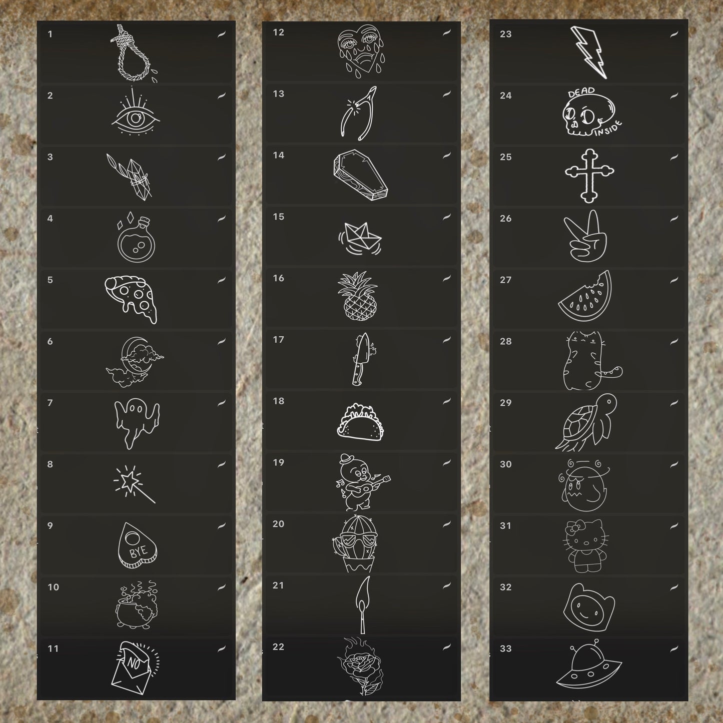 Banger Set 1, 50 Tattoo Flash Stamps