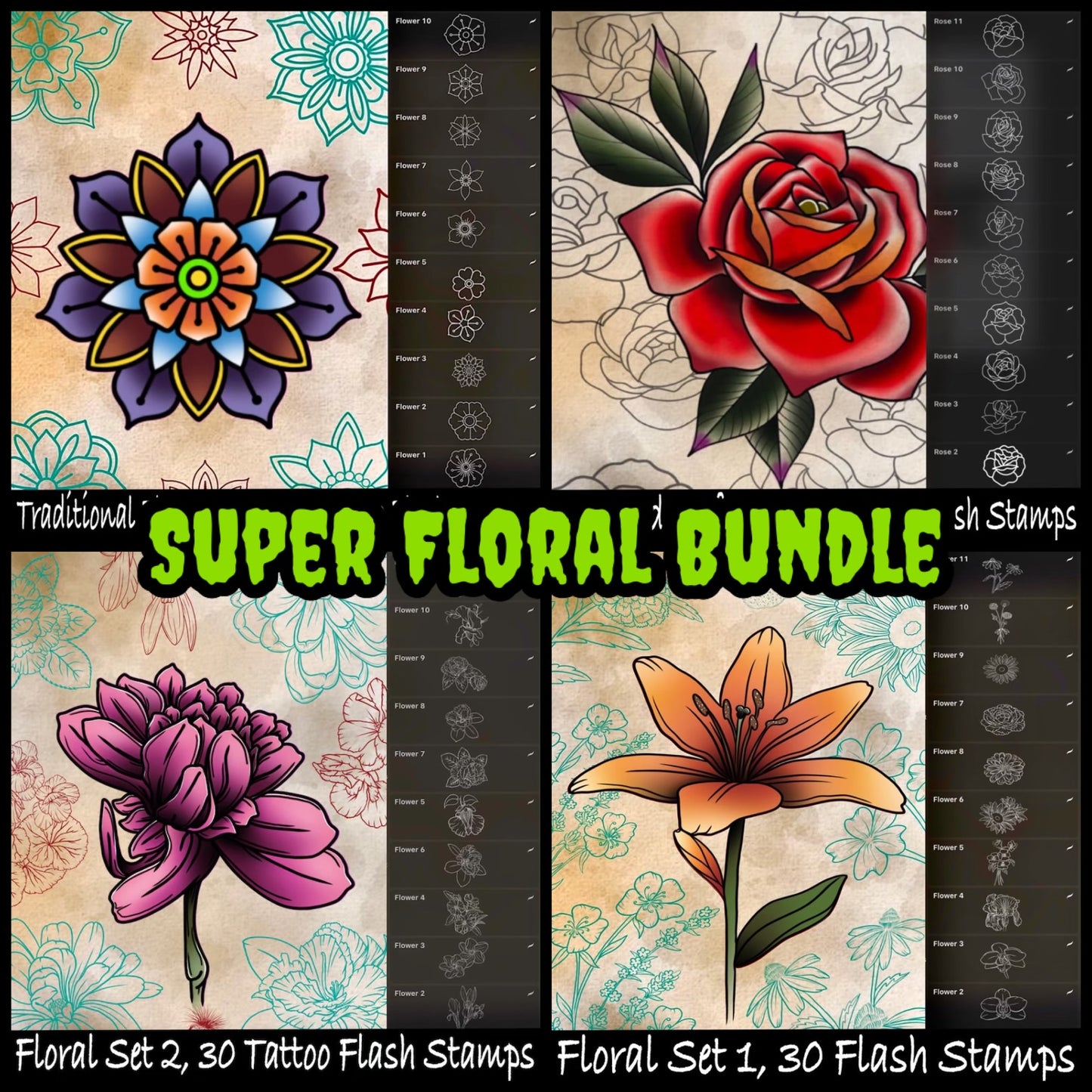 Bundle and Save Super Floral Set for Procreate, 150 Total Brushes