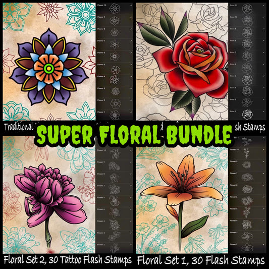 150‑piece super floral Procreate brush bundle—extensive flower flash stamps