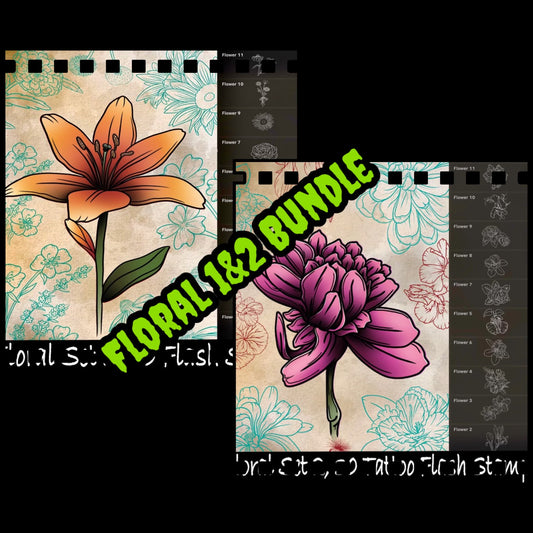 60 floral flash stamp bundle – two Procreate collections of roses, leaves, blossoms