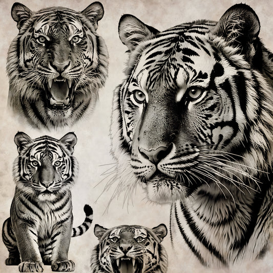 Realistic Tigers Set, 50 Procreate Brushes