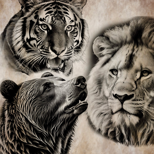50‑piece animal stamp brush set – lions, tigers, bears in bold Procreate designs