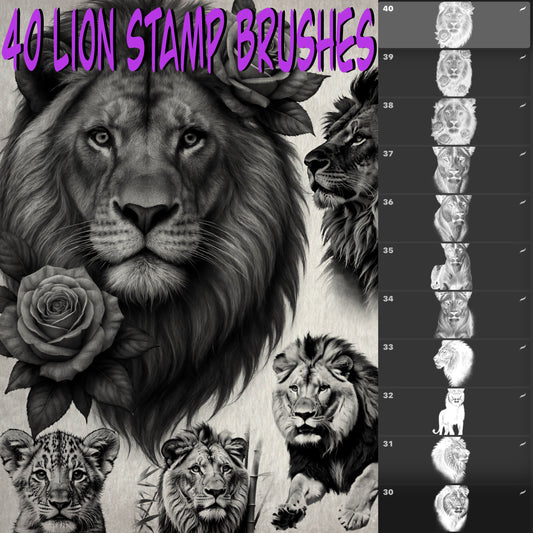 40 Lion Stamp Brushes for Procreate – Set 2