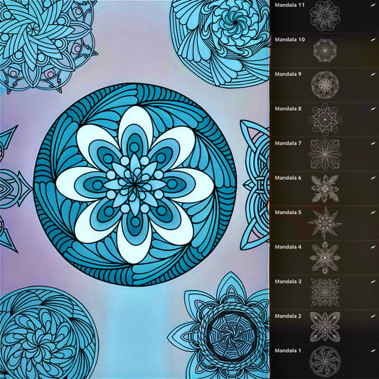 Procreate mandala stamp set with intricate circular designs for tattoo layouts
