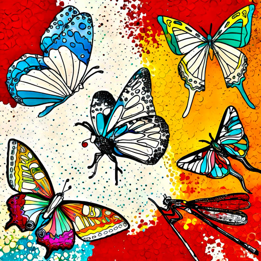 Set of 30 butterfly, dragonfly, and moth tattoo flash stamps for Procreate