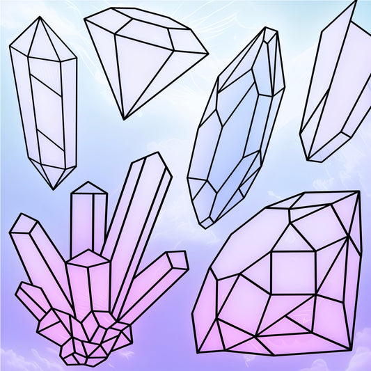 37 crystals, gems and geodes tattoo flash stamps for Procreate