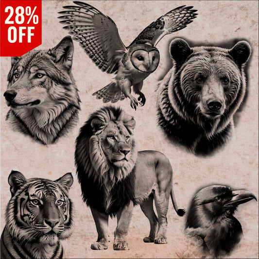 Full Animal Collection – Procreate Tattoo Stamp Set Bundle-314 Brushes