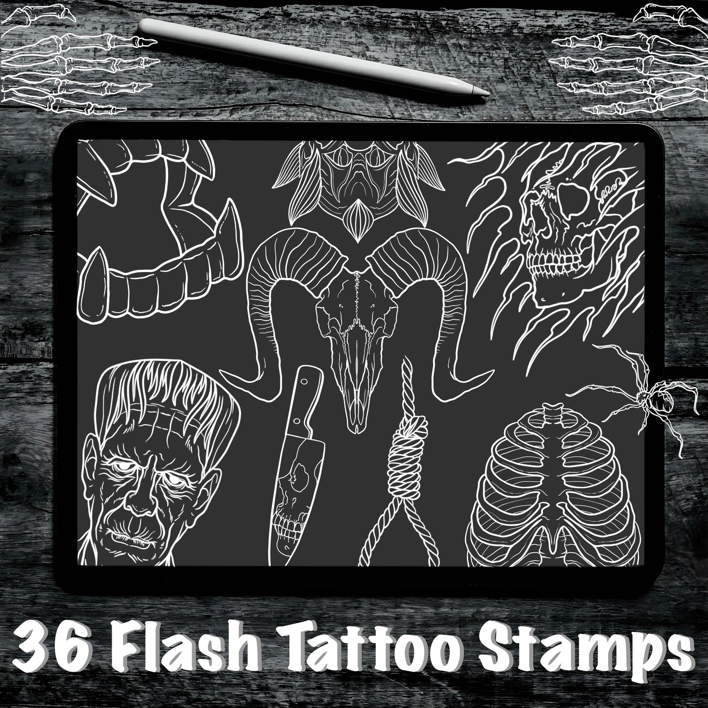 Darkness Set 1, 36 Tattoo Flash Stamps