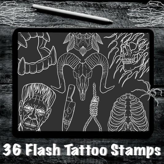 Darkness Set 1, 36 Tattoo Flash Stamps