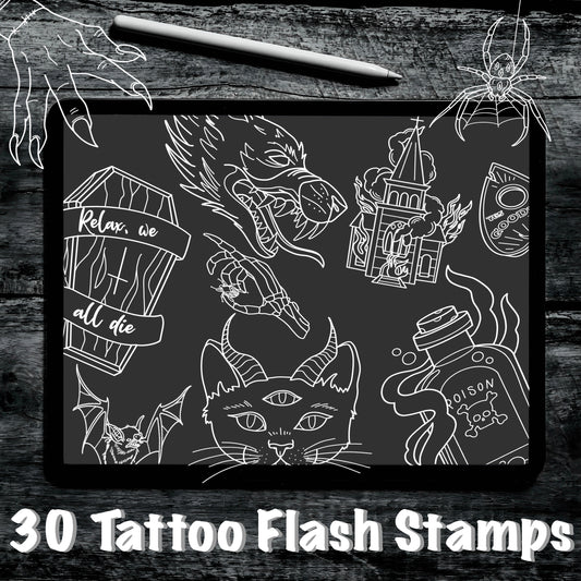 Darkness Set 2, 30 Tattoo Flash Stamps