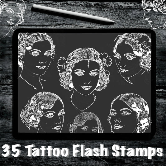 Vintage Ladies Set, 35 Premade Flash Stamps