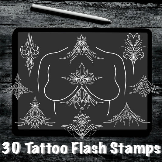 Under Bust and Sternum Set 1, 30 Tattoo Flash Stamps