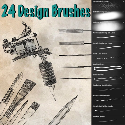 Procreate digital tattoo design tool brush set for sketching and detailing