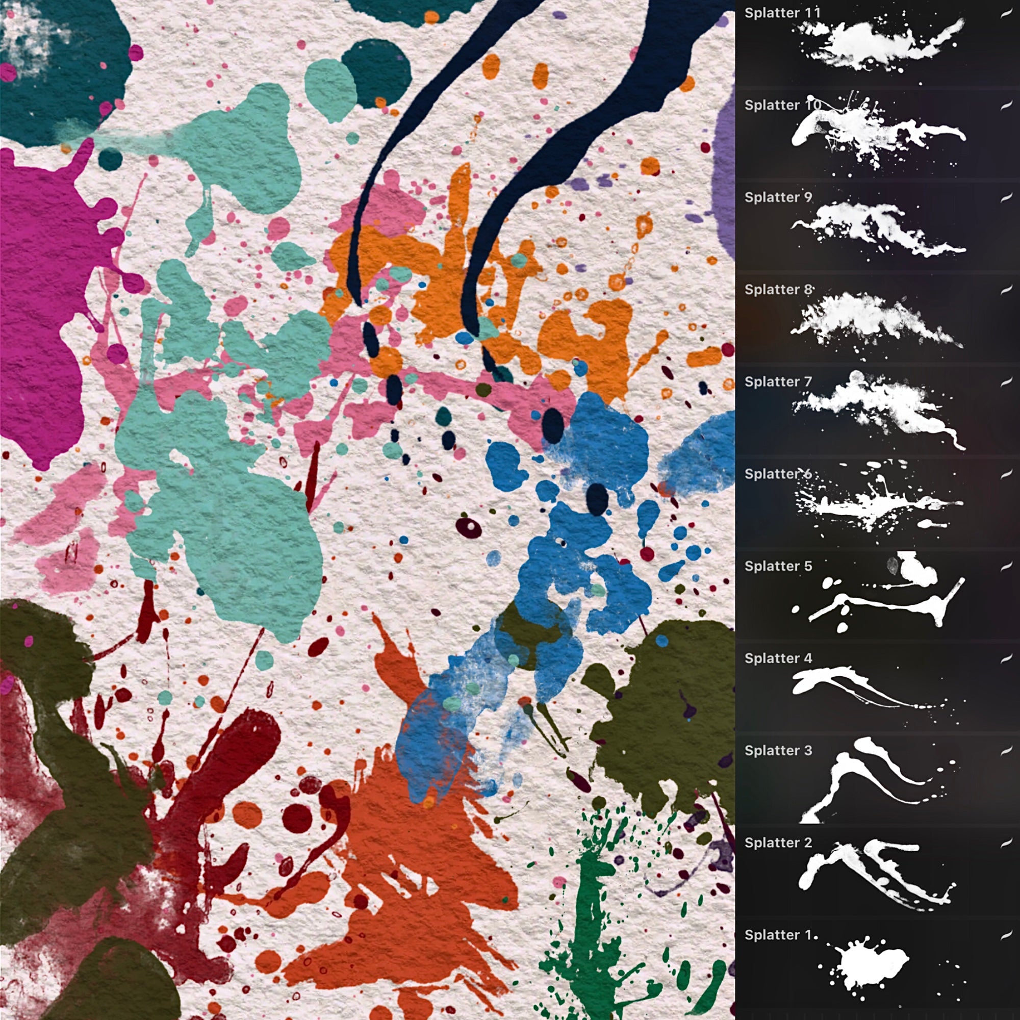 Paint Splatter Design and Filler Brush Set, 43 Brushes – Inked Matrix
