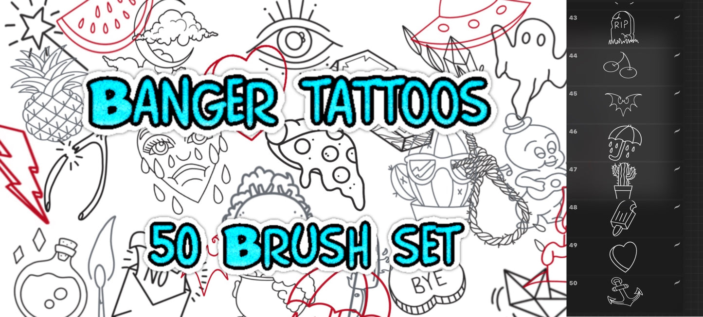 Banger Set 1, 50 Tattoo Flash Stamps