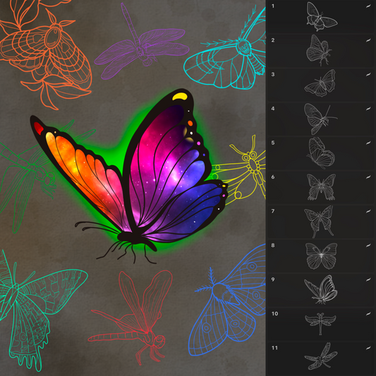 Butterfly, Dragonfly, and Moth Set 1, 30 Tattoo Flash Stamps