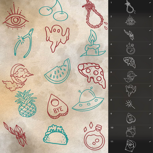 Banger Set 1, 50 Tattoo Flash Stamps