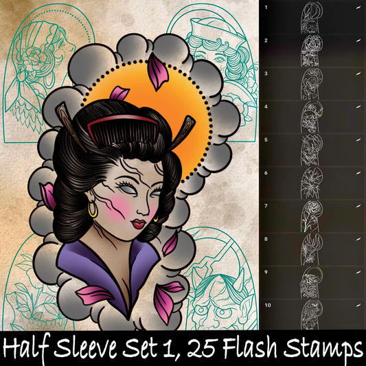 Half Sleeve Tattoo Set 1, 25 Flash Stamps