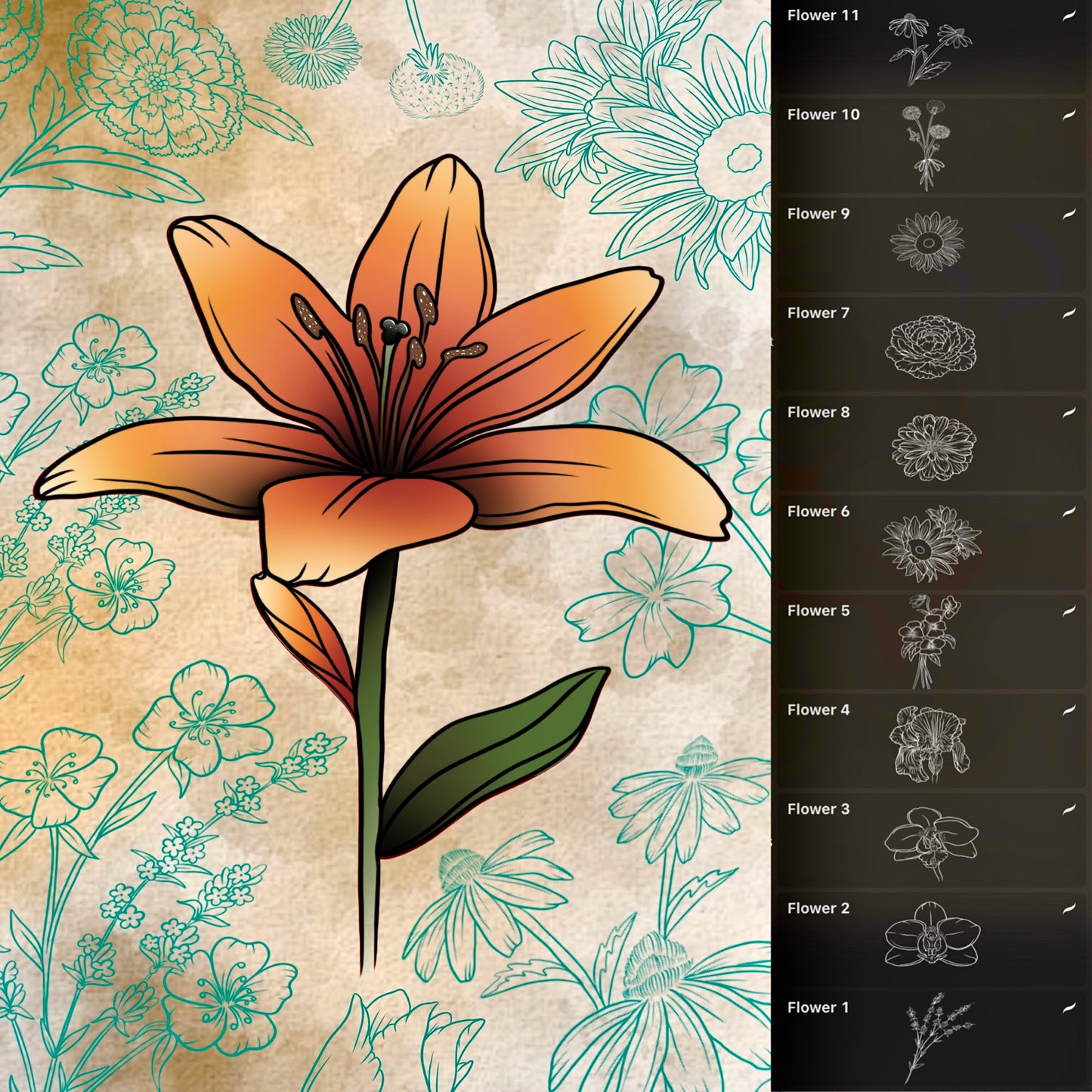 tiger lily tattoo flash 30 Floral Tattoo Designs