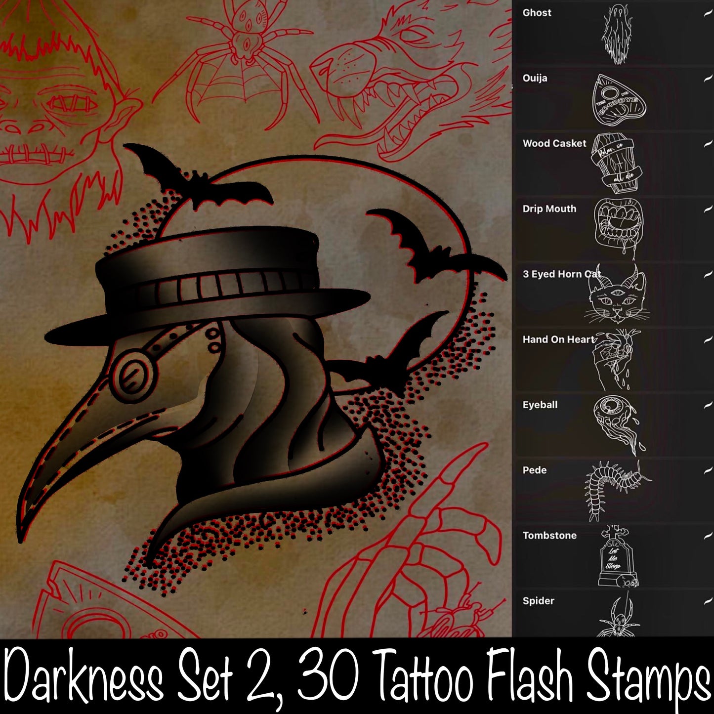 Darkness Set 2, 30 Tattoo Flash Stamps