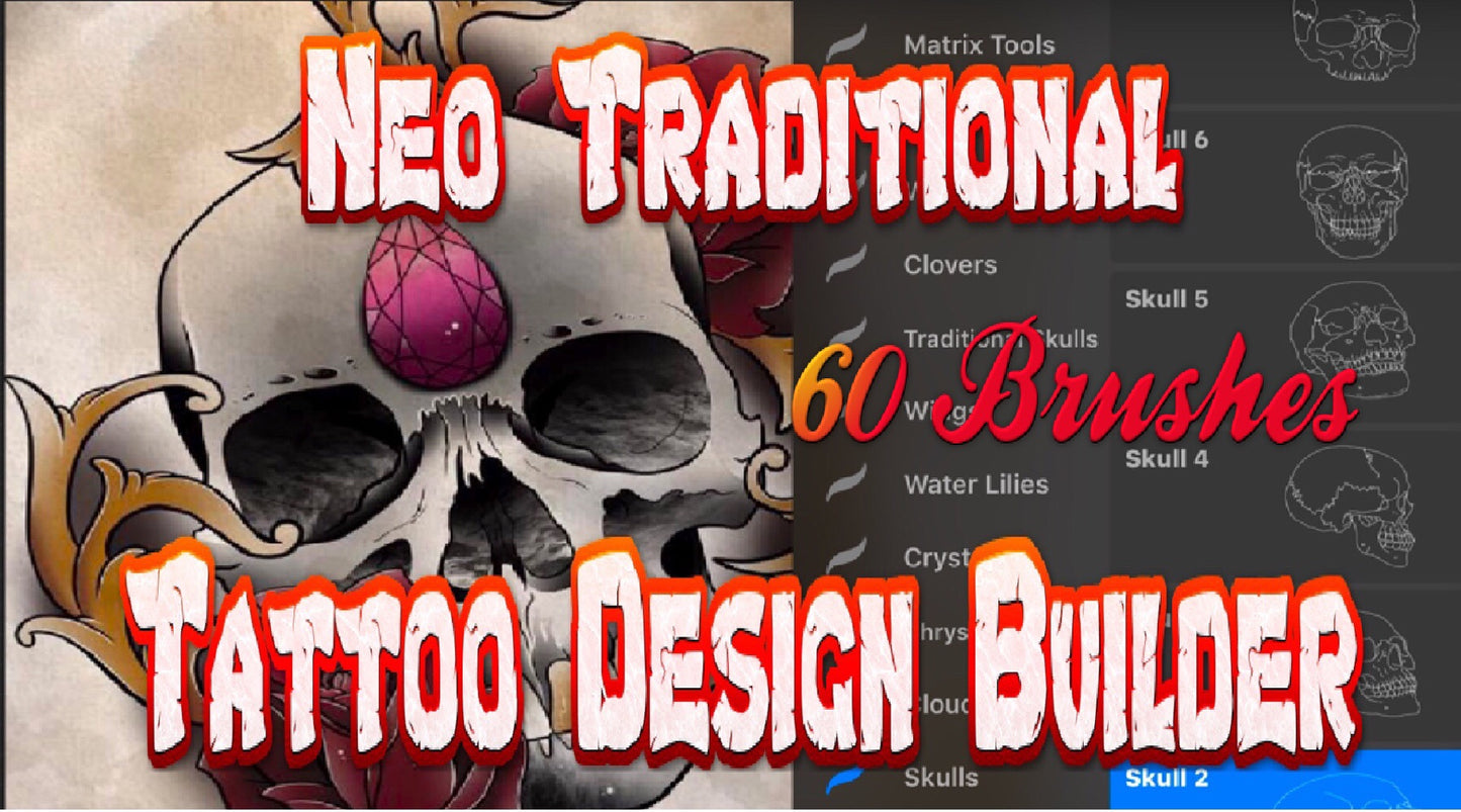 Neo Traditional Set 1, 60 Tattoo Flash Stamps