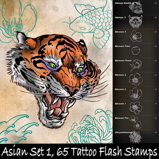 Asian Set 1, 65 Tattoo Flash Stamps